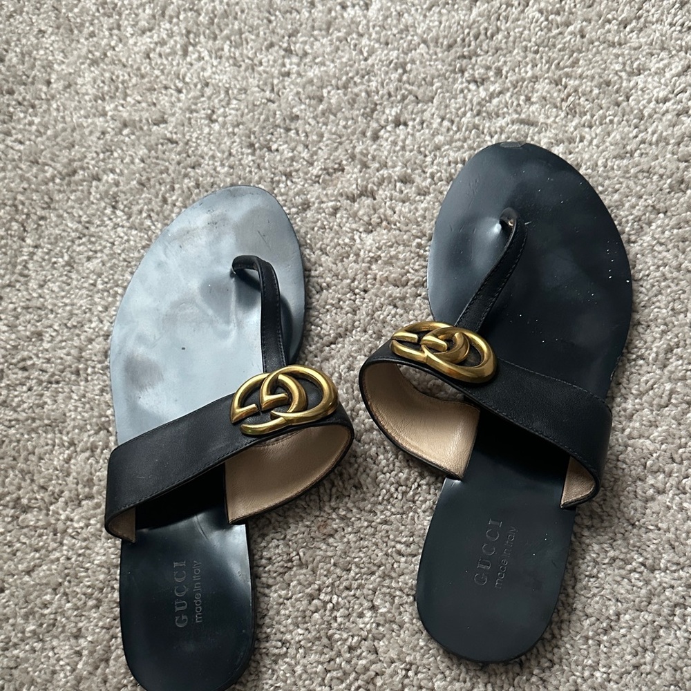 Gucci Black Sandals with Gold Detail